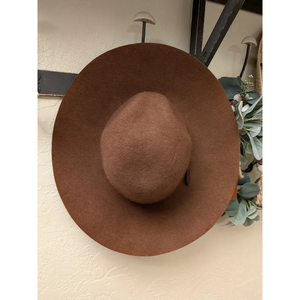 Nordstrom‎ Brown 100% Wool Wide Brim Floppy Fedora Hat Adjustable One Size